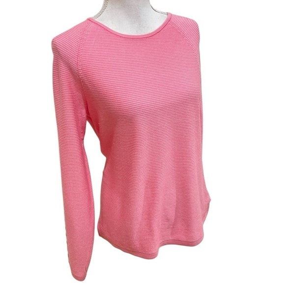 J.McLaughlin pink stripe long sleeve modal cotton top gold buttons sleeve medium - Picture 2 of 12